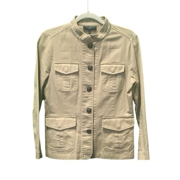 Talbots 100% Woven Cotton Khaki Safari Jacket Size S/P - Picture 4 of 6